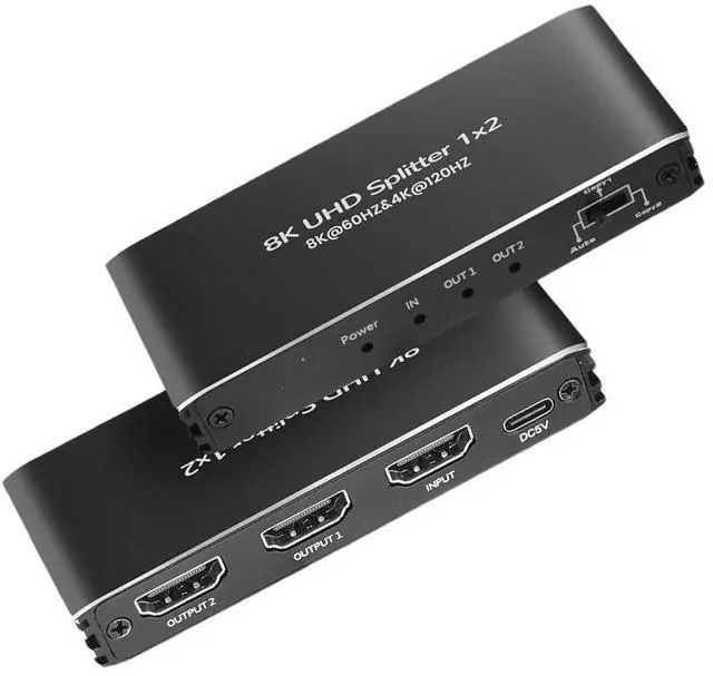 Main image of 4K 120Hz 1 in 2 Out HDMI Splitter -Ultra HD 8K @ 60 Hz 1x2 V. 2.1 HDCP 2.3, Power HDMI Supports 8K 3D Full HD 1080P for Xbox, PS4 PS3 Blu Ray TV HDTV - Adapter Included