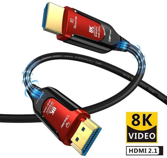 Main image of 4K@120Hz HDMI 2.1 Fiber Optic Cables in Wall Plenum-Rated for Pipes, 16FT Ultra High Speed 48Gbps, 8K@60Hz, HDCP 2.2 & 2.3, HDR10, eARC Compatible with Laptop Monitor UHD TV PS5 PS4 Dolby - Red