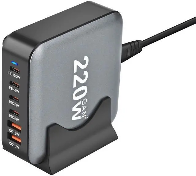 Main image of WRIARICH 220W USB C Charging Station Hub, 6-Port GaN PPS Fast Travel Charger for MacBook Pro/Air, Chromebook, GalaxyBook, Pixelbook, Surface, iPad Pro, Steam Deck, and More
