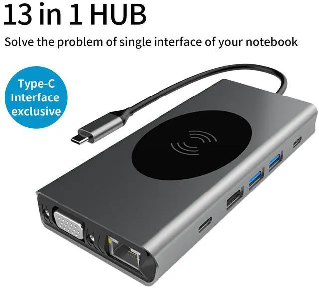 Main image of Dual Monitor USB C Docking Station, HDMI & VGA Adapter, PD, Ethernet, SD TF Card Reader, USB3.0,USB-C Data Port, Mic/Audio,Wireless Charging USB C Hub, Thunderbolt Dock Compatible for MacBook Air Pro