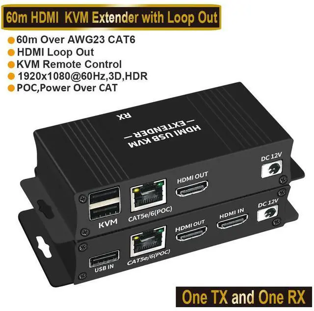 Main image of WRIARICH 1080P HDMI KVM USB Extender, KVM Extender Over IP Over Ethernet CAT5e/ CAT6, One to Many POE-196ft(60m), Receiver with USB 2.0 port Supper HD Lossless Ultralow Latency Audio/Video Extender