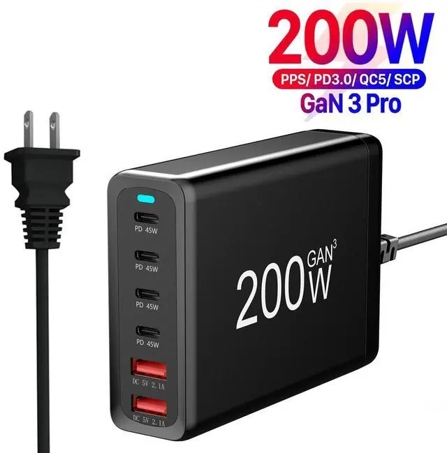 Main image of WRIARICH 6-Port USB C Charger 200W PD3.0 QC3.0 USB C Desk Charger Portable Adapter Charging Station Hub Compatible with iPhone 15/14/13/13 Pro Max/MacBook/iPad Pro/Galaxy