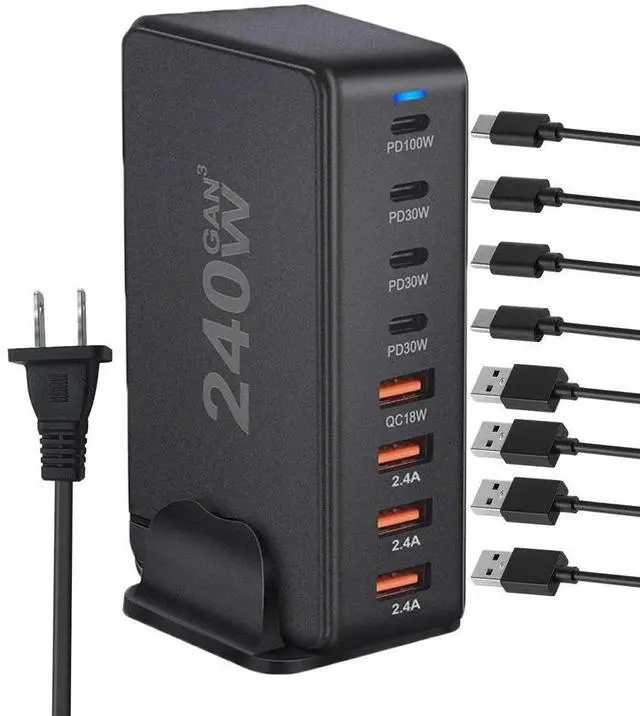 Main image of WRIARICH 8 Port USB C Charger, 240W GaN, iPad Charging Station Hub, QC3.0 Fast Compact for MacBook Pro/Air, iPad Pro, Galaxy S23, Dell XPS 13, Note 20/10+, iPhone 15/14/Pro