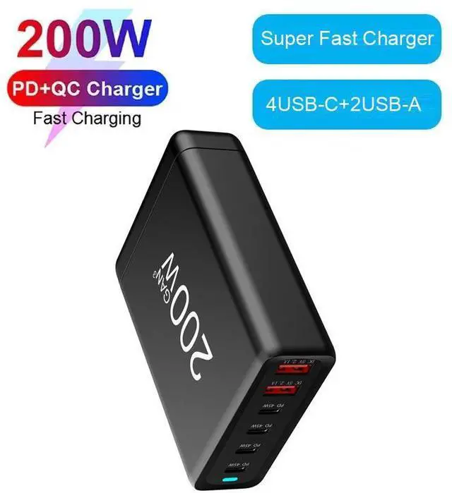 Main image of WRIARICH 200W USB C Charging Station Hub, 6-Port GaN PPS Fast Travel Charger for MacBook Pro/Air, Chromebook, GalaxyBook, Pixelbook, Surface, iPad Pro, Steam Deck, and More