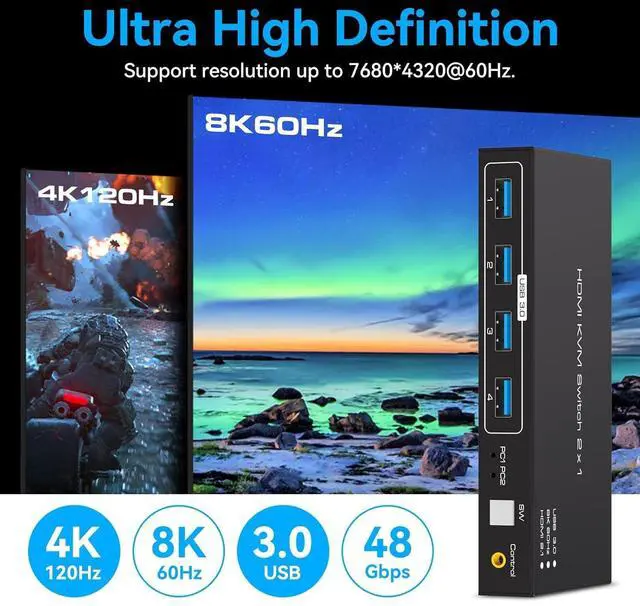 Alt view image 3 of 7 - WRIARICH 2 Port HDMI 2x1 HDMI KVM Switcher Switch HDMI 2.1 8K@60Hz Supports 4 Ports USB 3.0 Devices Control up to 2 HDMI Port Device with Wired Controller