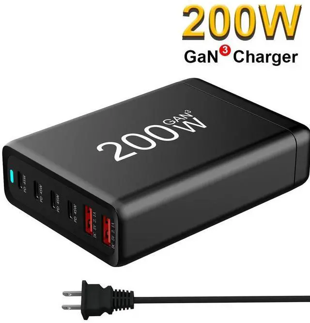 Main image of WRIARICH 6-Port USB Type C Charger, 200W Fast Desk Charger, QC3.0 PD3.0 Type C Charging Block Travel GaN Charger Adapter for iPhone Pro, Samsung, MacBook Pro/Air, iPad, Laptops, Dell XPS