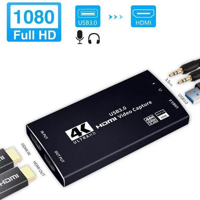 Main image of Capture Card, Audio Video Capture Card with Microphone 4k@60hz HDMI Loop-Out, 4K@30fps 1080p60fps Video Recorder for Gaming/Live Streaming/Video Conference, Support HDR, EDID, HDCP2.2