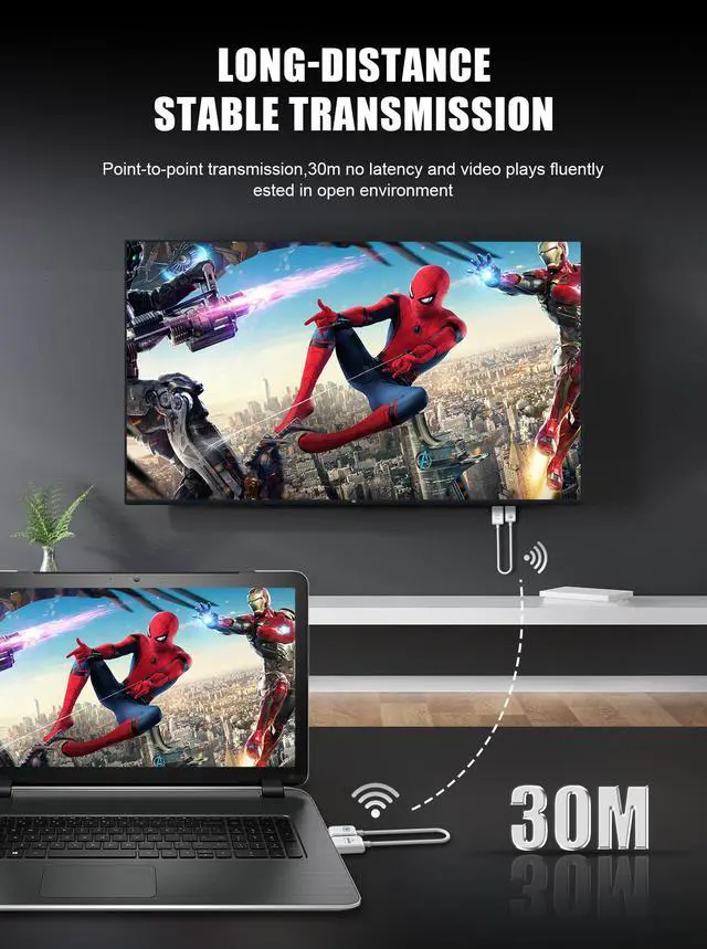 Alt view image 5 of 7 - Wireless HDMI Transmitter and Receiver Kit, Plug and Play, HDMI Wireless Extender Adapter, 1080P 60fps Video Audio Projecting for PC, Laptop, Camera to HDTV/Projector