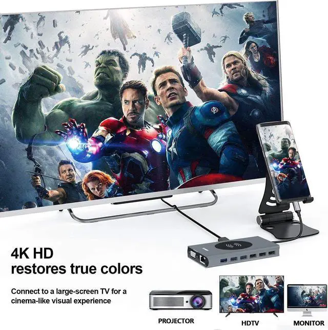 Alt view image 7 of 7 - 15 in 1 USB C Adapter for MacBook Pro/MacBook Air 2020 2019 2018 , USB-C Hub with USB3.0/2.0,SD/TF Card Reader and 87W Thunderbolt PD Port, 4K HDMI Output, VGA,3.5mm Jack hole, Wireless Charging