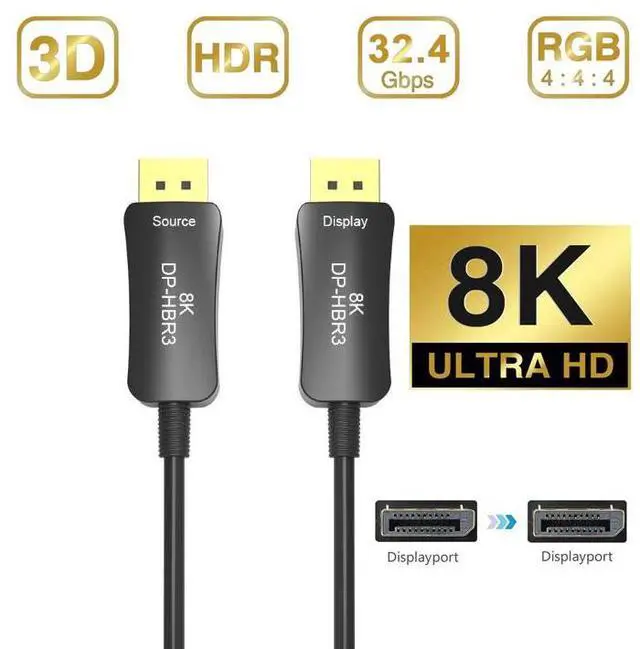 Main image of WRIARICH Fiber 8K 4K DisplayPort Cable DP 1.4 HBR3 8K@60Hz 4K@144Hz High Speed 32.4Gbps Optical Fiber Slim and Flexible DP to DP Cable 10m 33ft