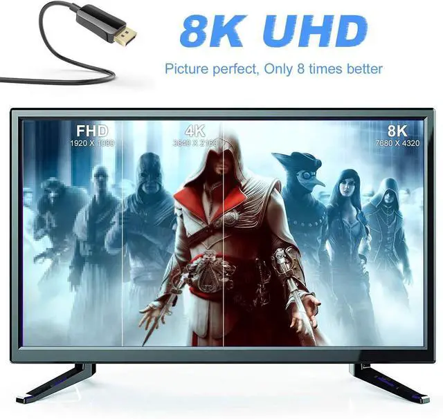 Alt view image 7 of 7 - WRIARICH Fiber 8K 4K DisplayPort Cable DP 1.4 HBR3 8K@60Hz 4K@144Hz High Speed 32.4Gbps Optical Fiber Slim and Flexible DP to DP Cable 10m 33ft