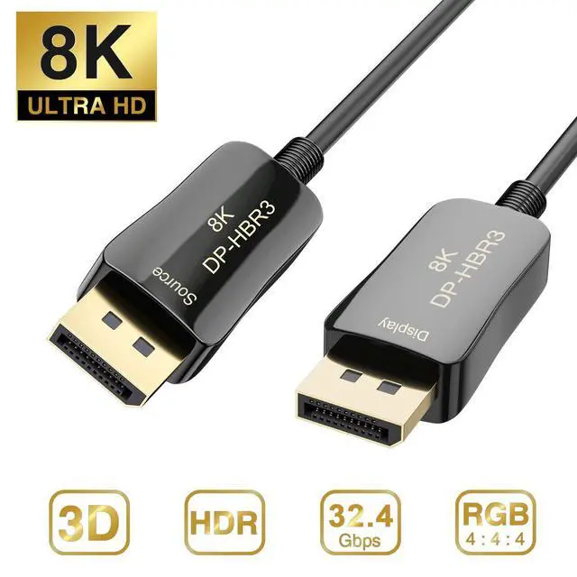 Main image of WRIARICH DP to DP Cable, Male to Male Displayport Cable 32.4 Gbps High Speed Fiber Optic Displayport 1.4 Cable 4K 144Hz 8k@60hz Certified, 33ft
