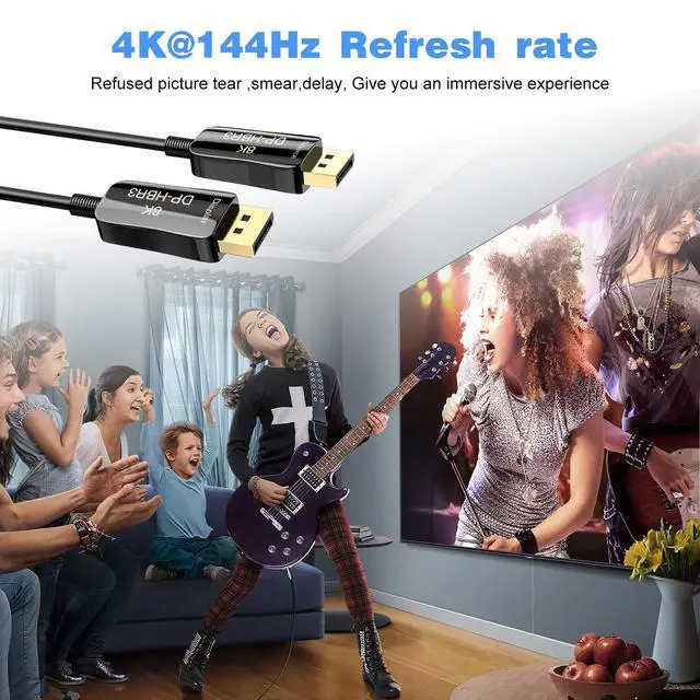 Alt view image 6 of 7 - WRIARICH DP to DP Cable, Male to Male Displayport Cable 32.4 Gbps High Speed Fiber Optic Displayport 1.4 Cable 4K 144Hz 8k@60hz Certified, 33ft