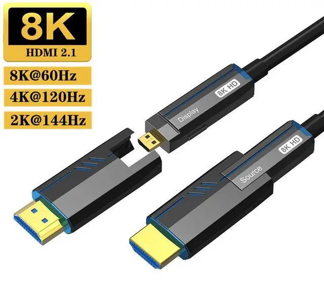 Main image of WRIARICH 16FT Fiber Optic HDMI 2.1 Cable 8K 60Hz 4K 120Hz, with Dual Micro HDMI and Standard HDMI Connectors, Optical Fiber Extension Cables Pass Through Pipeline for PC, TV, PS4, PS5, Xbox, RTX4090