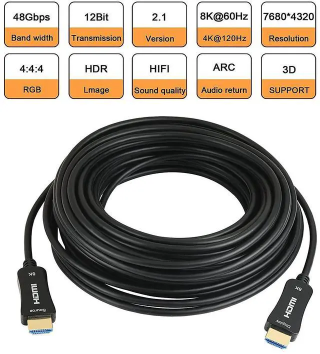 Alt view image 2 of 7 - WRIARICH 8K Optic Fiber HDMI 2.1 Cable 30FT, UHD HDR 8K 48Gbps,8K@60Hz 4K@120Hz Dynamic HDR 10, eARC,HDCP2.2, 4:4:4 Compatible with PS4,TV Box,Projector.8K TV.Etc
