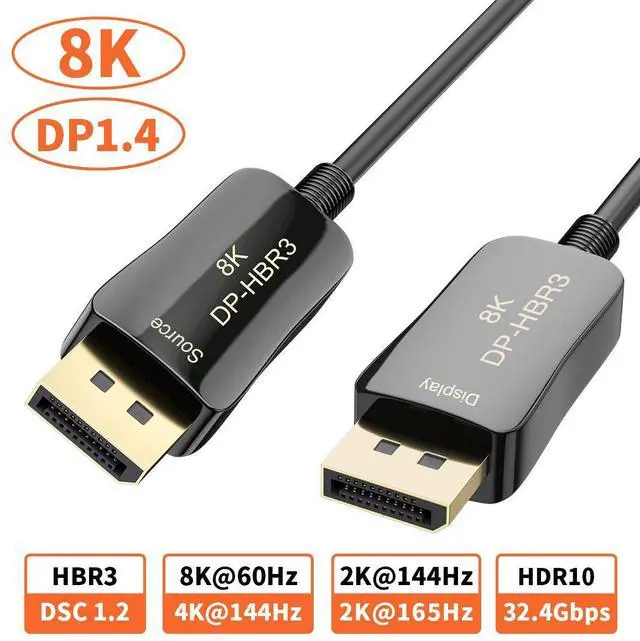 Main image of WRIARICH Fiber 8K DisplayPort DP 1.4 Cable DP Ultra HD 8K@60Hz, 4K @ 120Hz High Speed 32.4Gbps Optic Fiber Slim and Flexible DP to DP Male to Male 3D Cable 10m 33ft