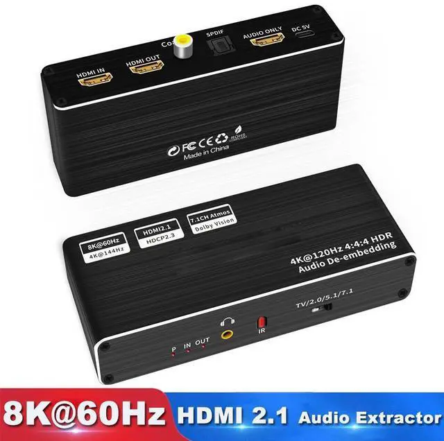 Main image of WRIARICH 8K HDMI Audio Extractor Splitter, HDMI to HDMI + Optical Toslink SPDIF + 3.5mm Audio Jack + Coaxial + 7.1Ch HDMI Audio