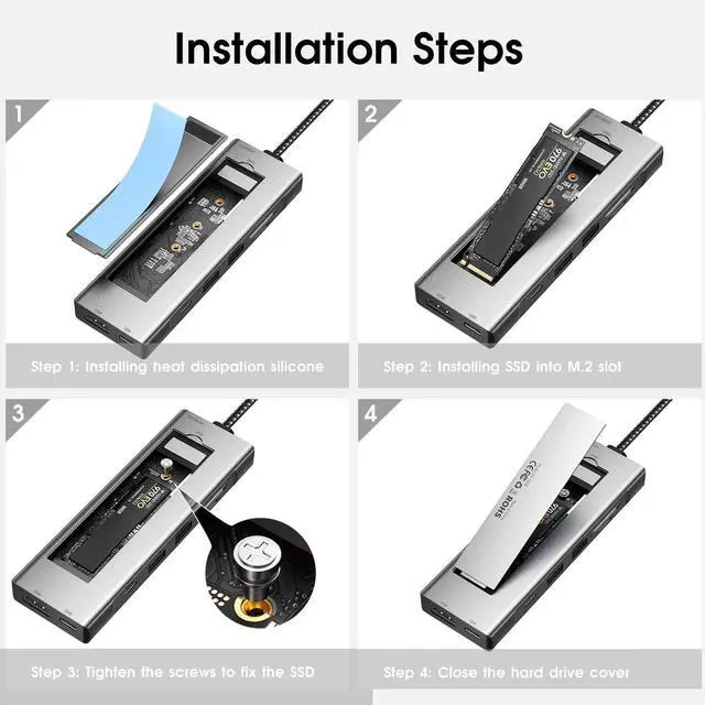 Alt view image 7 of 7 - WRIARICH Laptop Docking Station, 8 in 1 USB C Hub Multiport Adapter Dongle with 4K HDMI, 10Gbps USB C, 100W PD, M.2 SSD Enclosure, SD/TF, USB3.2 Ports,USB-A, Mic/Audio for MacBook/USB-C Laptop