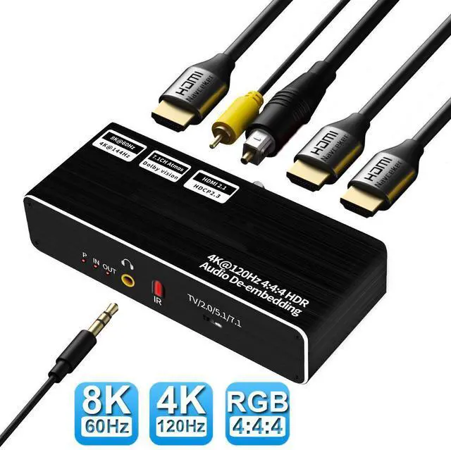 Main image of WRIARICH 8K 60Hz HDMI Splitter with Audio Extractor, Optical TOSLINK SPDIF 7.1CH, 3.5mm Audio Jack , Support RGB 4:4:4(7.1CH Dolby atmos),EDID,Dolby Vision,HDR 10
