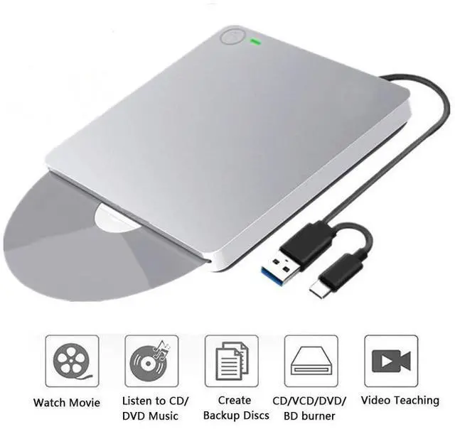Main image of External DVD Blu-Ray Burner Drive, USB 3.0 Type-C CD DVD +/-RW Optical Drive USB C Burner Slim CD/DVD ROM Rewriter Writer Reader Portable with One Touch Pop up for PC Laptop Desktop MacBook Mac