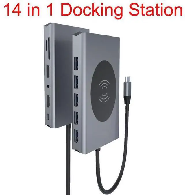 Main image of 14 in 1 USB C Adapter for MacBook Pro/MacBook Air 2020 2019 2018 , USB-C Hub with 5USB3.0,SD/TF Card Reader and 100W Thunderbolt PD Port, 4K Dual HDMI Output, VGA,3.5mm Jack hole, Wireless Charging