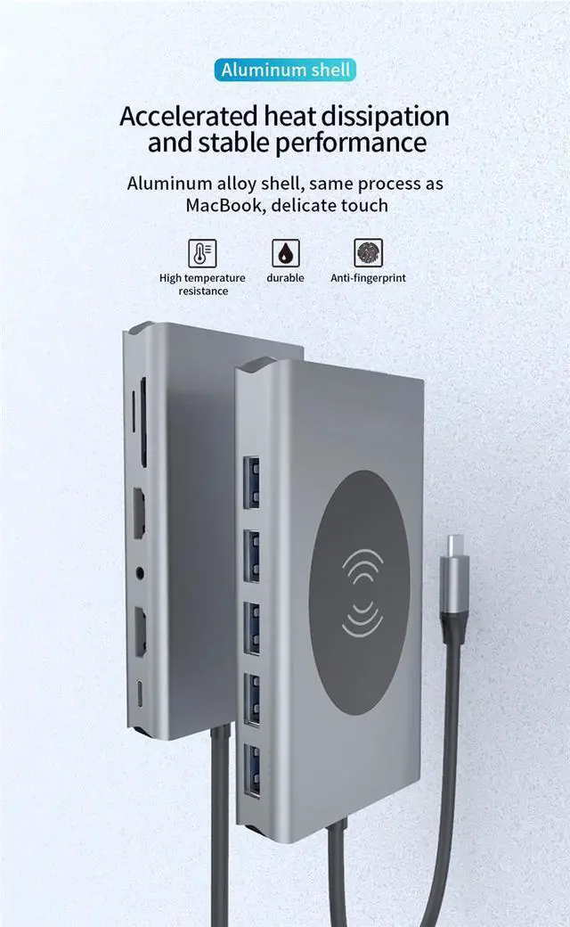 Alt view image 4 of 7 - WRIARICH USB C Hub, 14 in 1 USB C to HDMI Adapter with Ethernet, 4K HDMI, 1080P VGA, 5 USB 3.0,Wireless Charging, SD/TF Card Reader,100W Pd Charging,3.5mm Jack hole Compatible for MacBook Pro