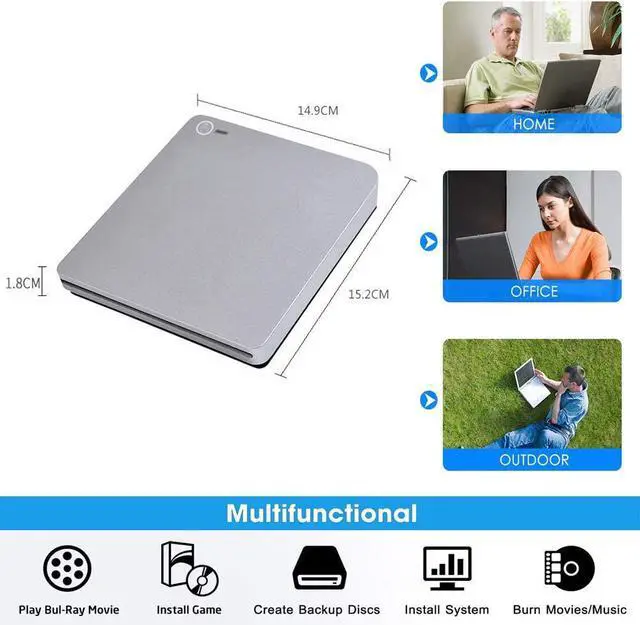 Alt view image 2 of 7 - External Blu-Ray Burner Player Drive with One Touch Pop up,USB 3.0&Type-C Portable CD DVD +/-RW Drive DVD/CD ROM Rewriter Burner Writer Compatible with Laptop Desktop PC Windows Mac Pro MacBook