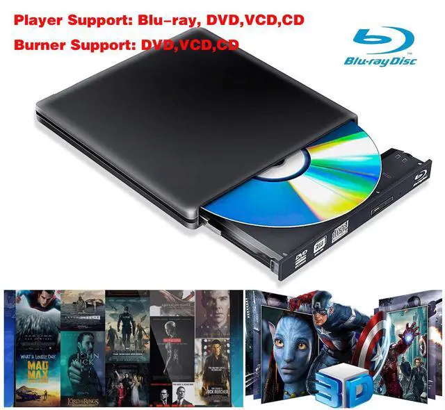 Alt view image 2 of 7 - WRIARICH Aluminum Blu Ray Player Drive, External USB 3.0 Portable CD/DVD+/-RW Drive/DVD Blu Ray Player for Laptop CD ROM Burner for Laptop Desktop PC Windows Linux OS Apple Mac Black