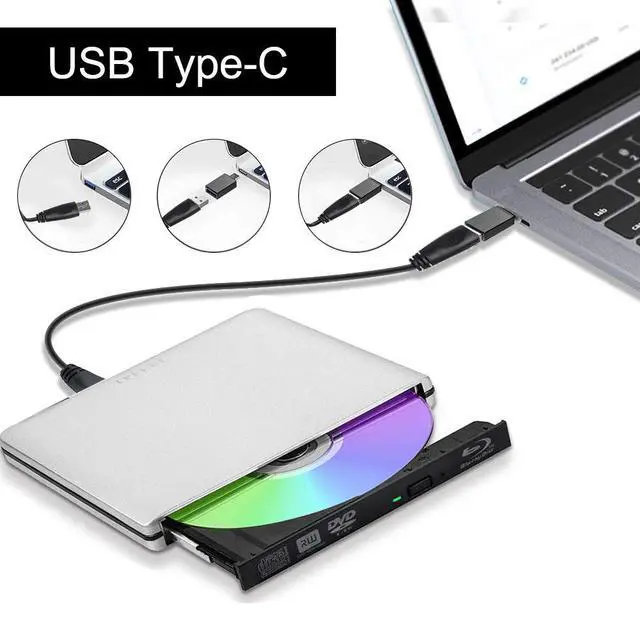 Alt view image 2 of 7 - WRIARICH Latest USB 3.0/USB-C Ultra Slim Portable DVD Rewriter Burner,External DVD Drive Optical Drive CD+/-RW DVD +/-RW Superdrive for Apple Mac MacBook Pro and Laptop , Silver