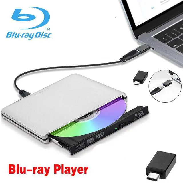 Main image of WRIARICH Aluminum External CD DVD Blu-Ray Player Drive USB 3.0 Type-C Portable DVD/CD ROM +/-RW Drive Burner Rewriter for Windows 10 Laptop Desktop PC, MacBook Pro/ Air, iMac Silver