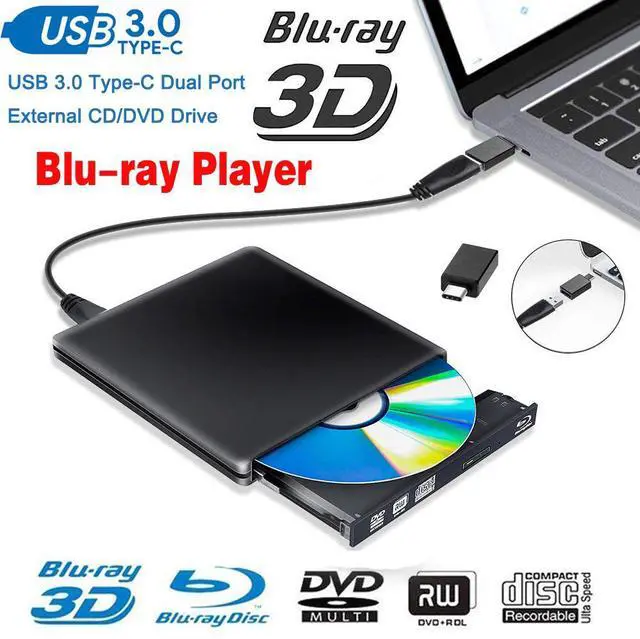 Main image of WRIARICH Aluminum External Blu-Ray Player Drive Type C USB 3.0 Portable CD DVD +/-RW Drive Slim DVD/CD ROM Rewriter Burner Writer for Laptop Desktop PC Windows Linux OS Apple Mac Black