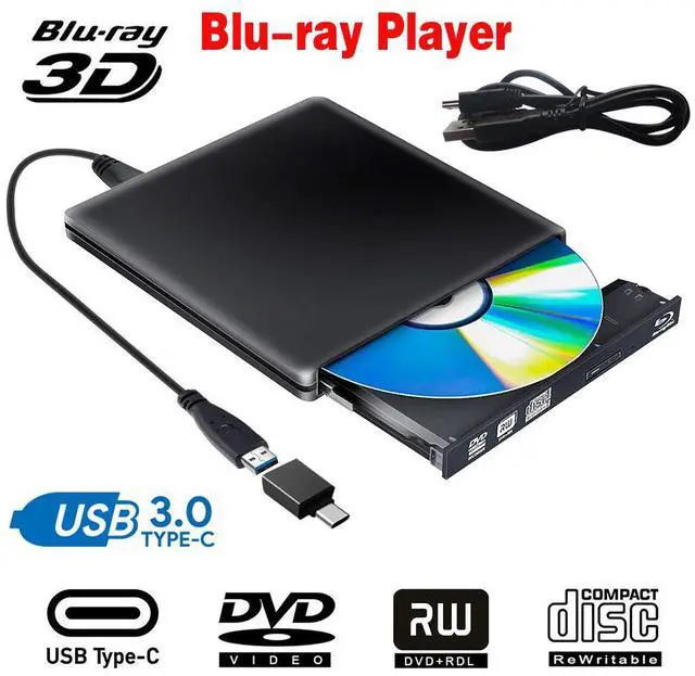 Main image of WRIARICH Aluminum Portable USB 3.0 Blu-Ray Player Drive, Slim 8X DVD/ Burner +/- Rewriter External Drive with Type-c, Compatible with Mac & Windows, (ODP1202) Black