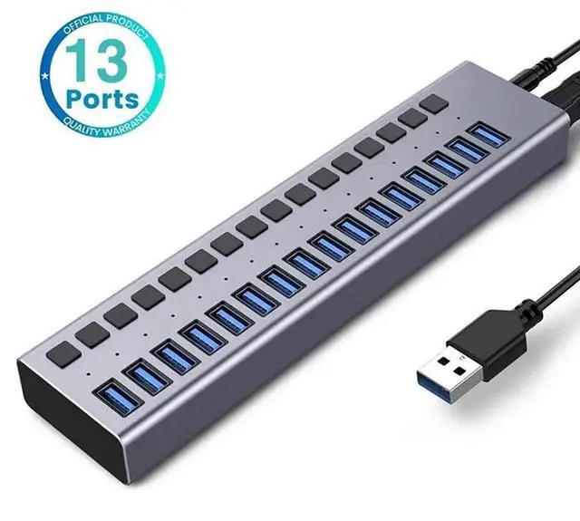 Main image of WRIARICH USB Hub 3.0, 16 Port USB Hub Splitter with Individual On/Off LED Switches, 5Gbps HighSpeed Data USB Extension for Laptop, iMac, USB Flash Drives, Mobile HDD, Printer, Camera and More
