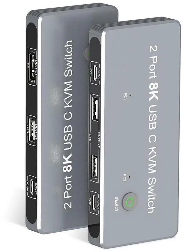Main image of WRIARICH USB-C 8K KVM Switch DP 1.4 2xUSB-C PC to One DisplayPort Monitors 8K@60Hz 4K@144Hz 3X USB2.0 Sharing Mouse Keyboard Printer 2in 4out Converter Compatible with Thunderbolt 3/4