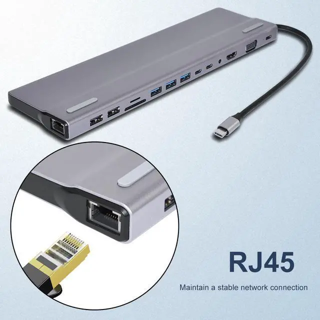Alt view image 2 of 7 - WRIARICH Dual Monitor USB C Docking Station, HDMI & VGA Adapter, PD3.0, Ethernet, SD TF Card Reader, 5 USB Ports, Mic/Audio USB C Hub, Thunderbolt Dock Compatible for MacBook Air Pro or More