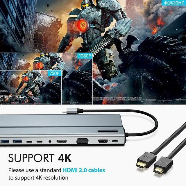 Alt view image 7 of 7 - WRIARICH USB C Hub, Multiport Adapter USB C Dongle for MacBook Pro, 14 in 1 USB C to HDMI Adapter with Ethernet VGA PD Port USB 3.0/2.0 SD/TF Card Reader and 3.5mm Audio for Type C Laptops and More