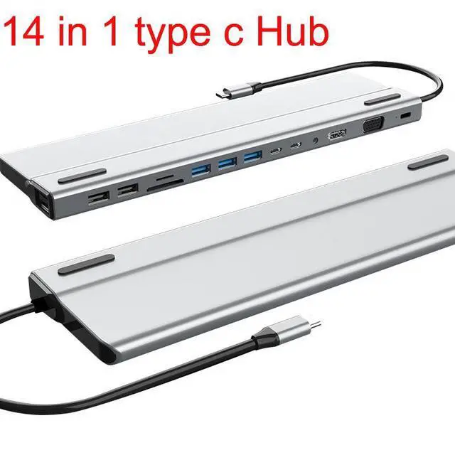 Main image of WRIARICH USB C Hub, Multiport Adapter USB C Dongle for MacBook Pro, 14 in 1 USB C to HDMI Adapter with Ethernet VGA PD Port USB 3.0/2.0 SD/TF Card Reader and 3.5mm Audio for Type C Laptops and More