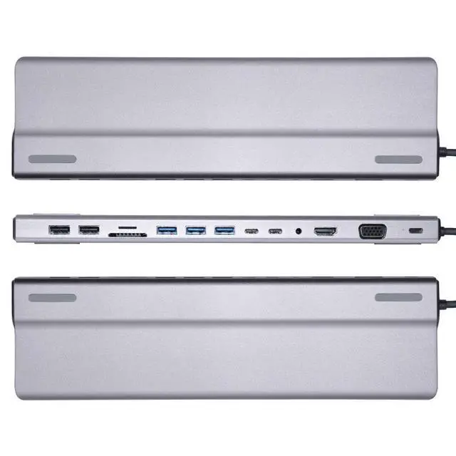 Alt view image 2 of 7 - WRIARICH Docking Station Multiport Adapter - 14 in 1 Portable Space Aluminum Dongle with Ethernet, 4K HDMI, 1080P VGA, 3 USB 3.0,2 USB 2.0,2 USB-C, 2 SD/TF Card Reader,87W Pd Charging,3.5 Jack hole