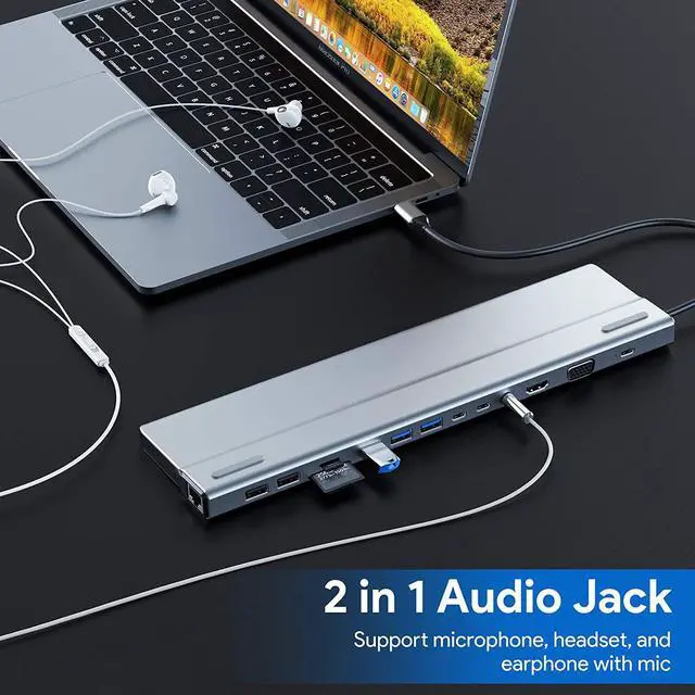 Alt view image 5 of 7 - WRIARICH Display 14 in 1 USB C Hub with VGA HDMI & DP, PD3.0, Ethernet, SD TF Card Reader, 5 USB Port, Mic/Audio,Ethernet Type C Adapter Docking Station Compatible for MacBook Air Pro and More