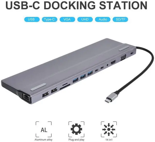 Main image of USB C Hub, 14 In 1 USB C to HDMI Adapter with Ethernet, 4K HDMI, 1080P VGA, 3 USB 3.0,2 USB 2.0,2 USB-C, 2 SD/TF Card Reader,87W Pd Charging,3.5mm Jack hole Compatible for MacBook Pro, Chromebook
