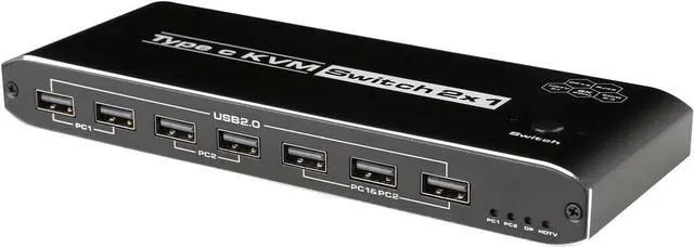 Main image of WRIARICH 8K USB-C KVM Switch with Audio,RJ45, 2 in 1 Out,for 2PC Share 1 Monitor and One Keyboard Mouse and 5 USB devices, 8K@60Hz 100w PD for computers, laptops, game consoles