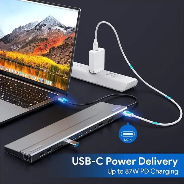 Alt view image 4 of 7 - WRIARICH USB C Hub Multiport Adapter - 14 in 1 USB C Power Adapter; USB-C Dongle; HDMI; VGA; SD Card Reader; MicroSD Card Reader; Ethernet; 2 USB 2.0; 3 USB 3.0; 2 USB-C Data; 1 USB-C PD & Audio Jack