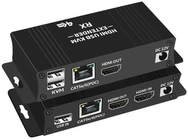 Main image of WRIARICH HDMI KVM Extender Over Cat5e Cat6 4K 60Hz HDMI USB KVM Extender Transmit with Loop Out Support USB Keyboard Mouse Extension, Long distance transmission up to 60M/196ft