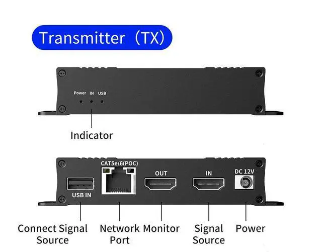 Alt view image 2 of 7 - WRIARICH HDMI KVM Extender Over Cat5e Cat6 4K 60Hz HDMI USB KVM Extender Transmit with Loop Out Support USB Keyboard Mouse Extension, Long distance transmission up to 60M/196ft