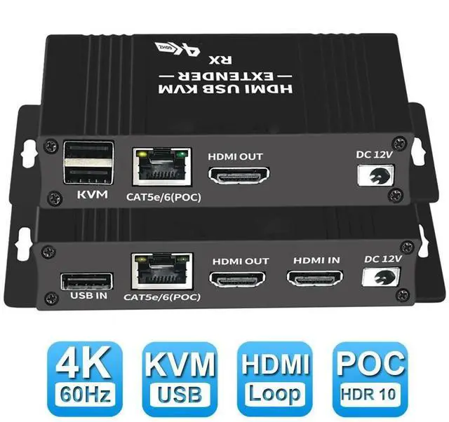 Main image of WRIARICH 4K 60Hz HDMI KVM USB Extender, KVM Extender Over IP Over Ethernet CAT5e/ CAT6, One to Many POE-196ft(60m), Receiver with USB 2.0 port Supper HD Lossless Ultralow Latency Audio/Video Extender