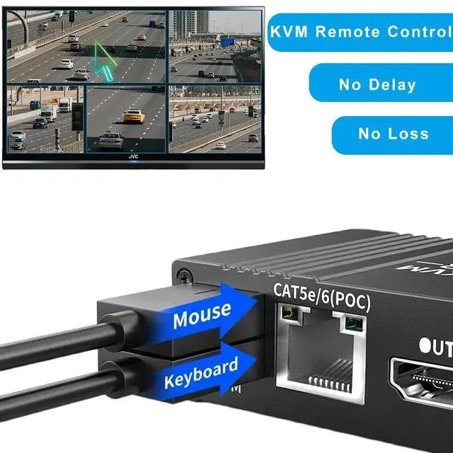 Alt view image 6 of 7 - WRIARICH 4K 60Hz HDMI KVM USB Extender Over Cat5e/6 196ft/60M, 2 USB 2.0 Ports, Zero-Latency, Plug and Play, No Driver, Supports All Operating System, Keyboard and Mouse USB Over Ethernet