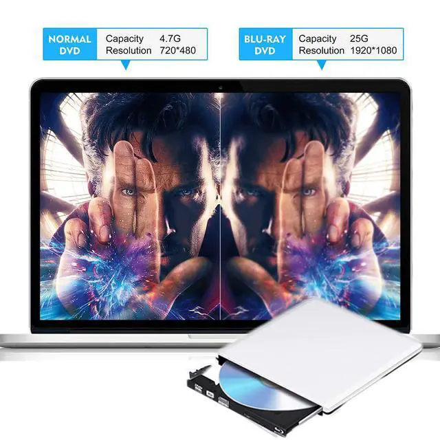 Alt view image 7 of 7 - WRIARICH Aluminum External Blu Ray CD DVD Drive 3D, USB 3.0 and Type USB C Bluray DVD CD RW Row Burner Player Compatible for MacBook OS Windows 7 8 10 PC iMac,Silver