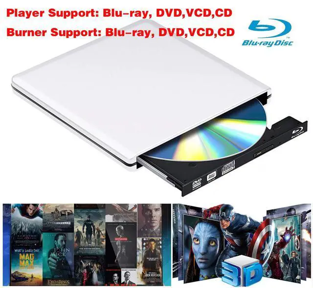 Alt view image 2 of 7 - WRIARICH Aluminum Blu Ray Burner Player Drive, External USB 3.0 Portable CD/DVD+/-RW Drive/DVD Blu Ray Player for Laptop CD ROM Burner for Laptop Desktop PC Windows Linux OS Apple Mac Silver