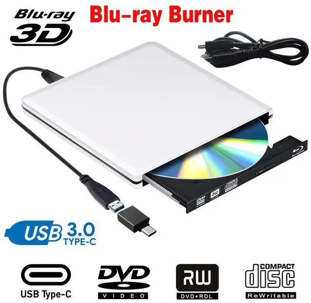 Main image of WRIARICH Aluminum External DVD Blu-Ray Burner Drive, USB 3.0 Type-C CD DVD +/-RW Optical Drive USB C Burner Slim CD/DVD ROM Rewriter Writer Reader Portable for PC Laptop Desktop MacBook Mac Silver