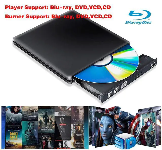 Alt view image 2 of 7 - WRIARICH Aluminum External Blu-Ray Burner Player Drive ,USB 3.0&Type-C Portable CD DVD +/-RW Drive DVD/CD ROM Rewriter Burner Writer Compatible with Laptop Desktop PC Windows Mac Pro MacBook Black